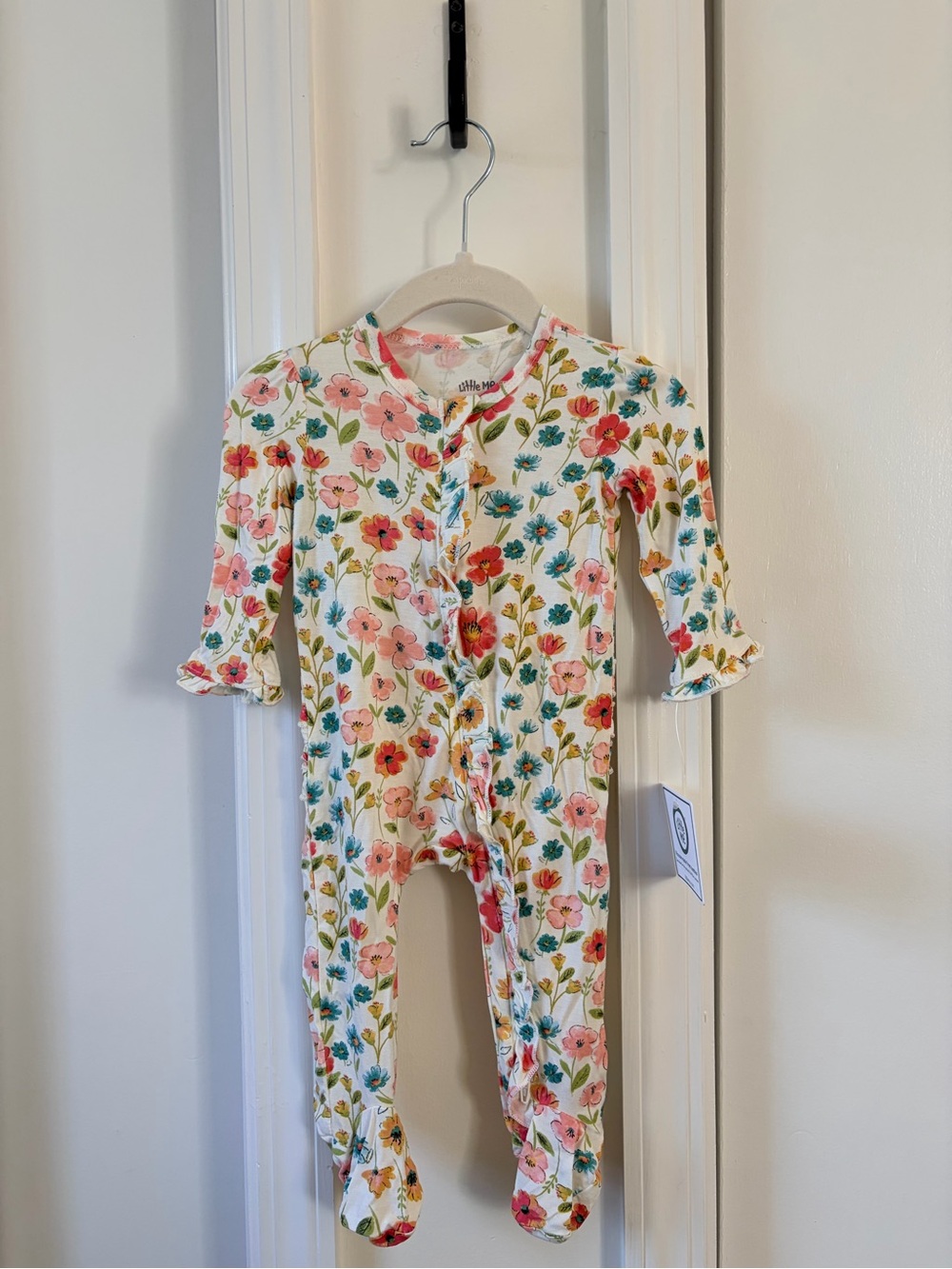 Little Me Floral Footed One-Piece in White, Pink & Blue